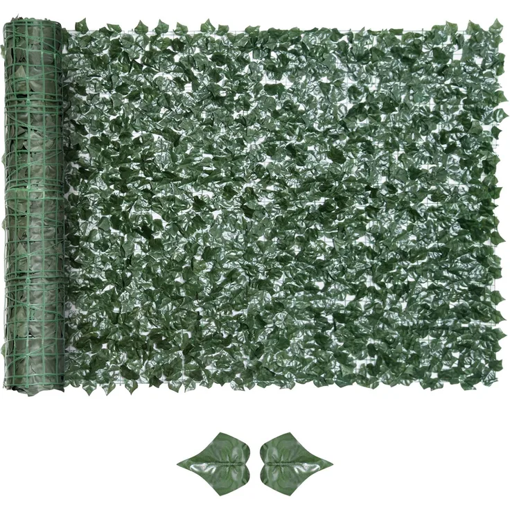 Künstliche Sichtschutzhecke, Dekorrolle, 3 L x 1,5 H m, realistisches Laub, UV-beständig, grün