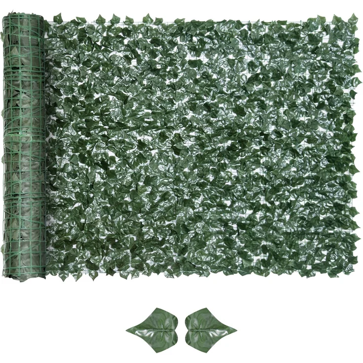 Künstliche Sichtschutzhecke, Dekorrolle, 3 L x 1,5 H m, realistisches Laub, UV-beständig, grün – Bild 1