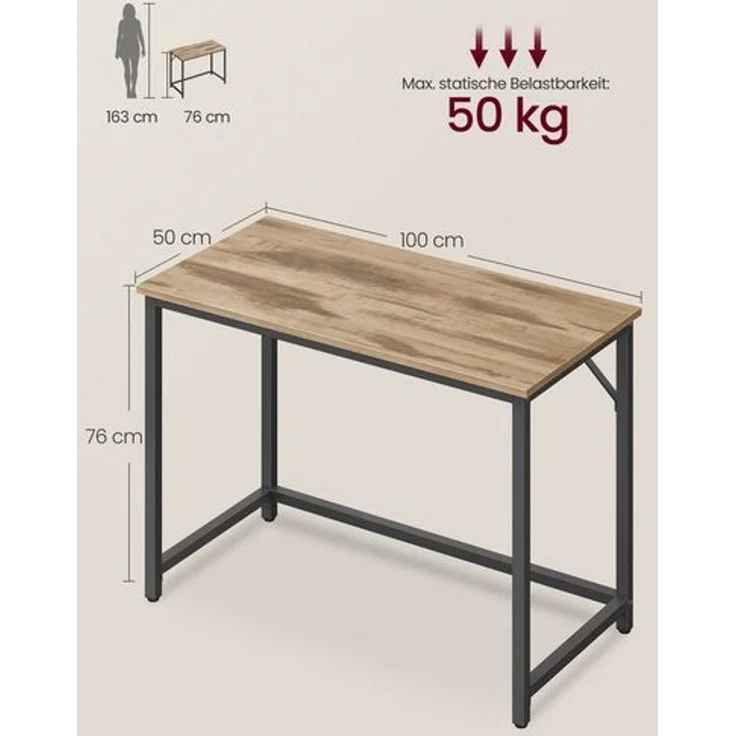 VASAGLE Tisch, Computertisch, Bürotisch, 100 x 50 x 76 cm, für Arbeitszimmer, Schlafzimmer, Wohnzimmer, kamelbraun-tintenschwarz – Bild 5