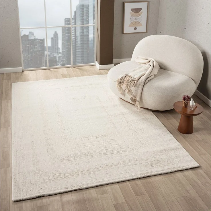 Vimoda Teppich Teppich Wohnzimmer neues priumum Designteppich moderne, Rechteckig, Höhe: 11 mm, Teppich 3D effekt Boho Einfarbig hoch-tief Bordüre Designteppich – Bild 1