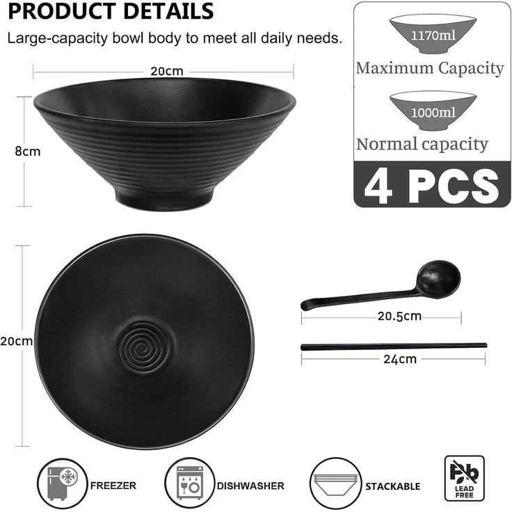 Greentainer Ramen Schüssel Set 40 OZ Suppenschüsseln Noodle Bowl – Bild 2