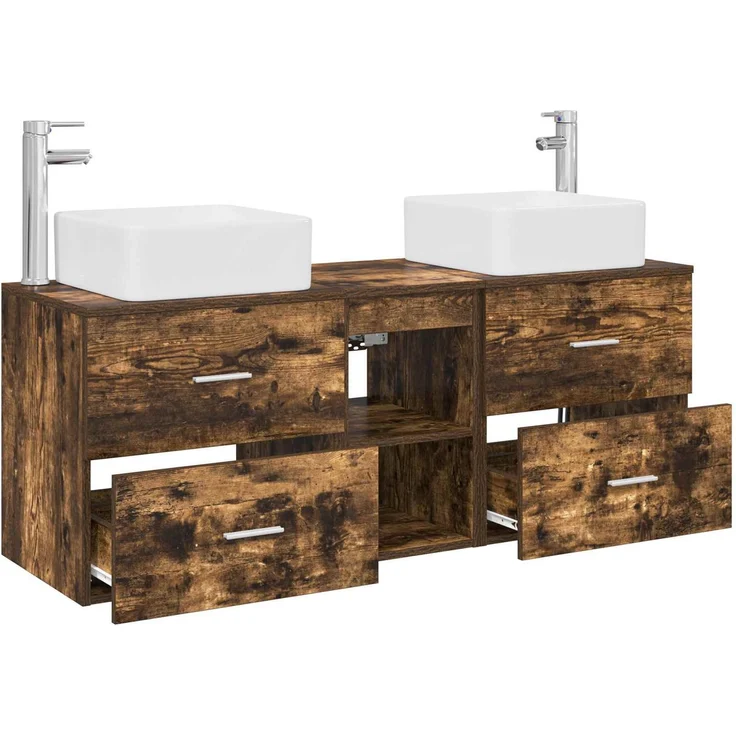 vidaXL Badezimmerschrank-Set 3 stk. Geräucherte Eiche 129 x 41 x 80 cm 3405823 – Bild 4