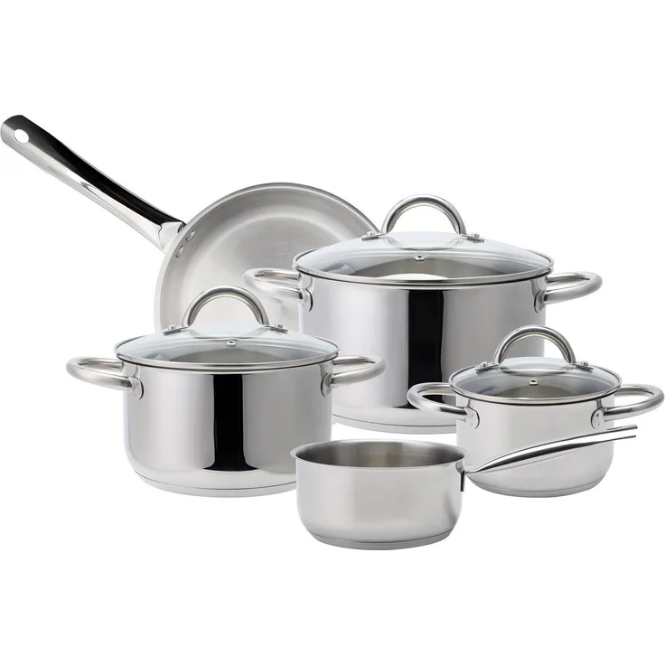 ECHTWERK Topf-Set Silber-Edition, Edelstahl 18/8 (Set, 8-tlg, je 1 Kochtopf 16/20/24 cm, Kasserolle 16 cm, Bratpfanne 24 cm), für alle Herdarten geeignet, Induktion