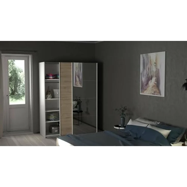 Dmora - Kleiderschrank 2 Türen Diandra, Schlafzimmermöbel, Schrank, Garderobe, 150x61 h200 cm, Weiß und Eiche – Bild 1