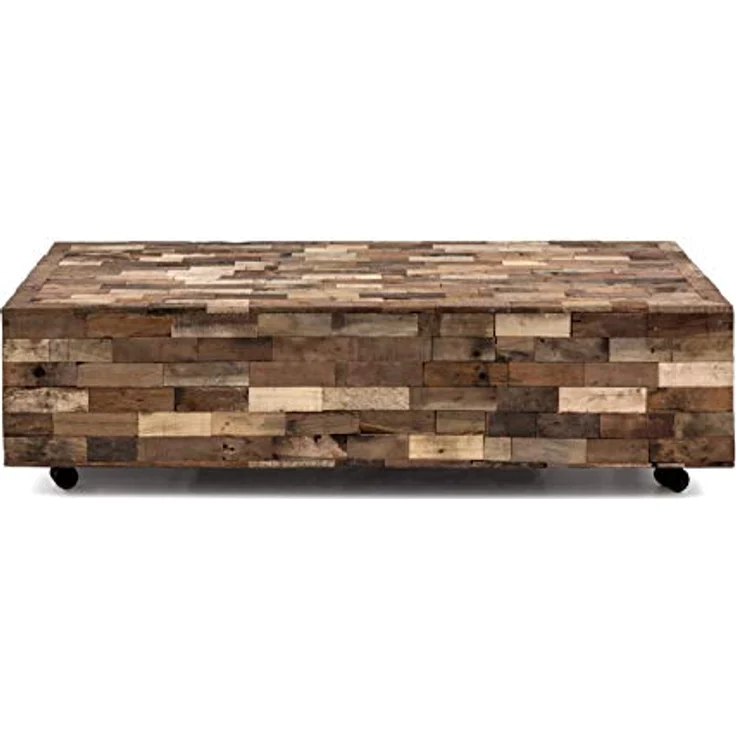 Couchtisch Altholz massivum Kavali 150x75 cm braun recyceltes Holz rustikal mit Rollen Massivholz Sofatisch Wohnzimmer rechteckig – Bild 6