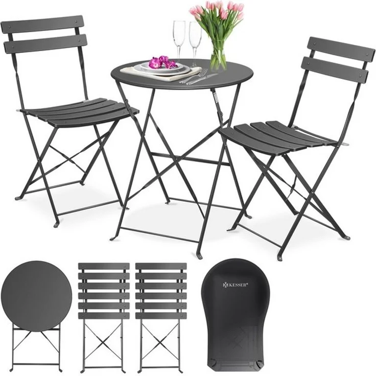 KESSER® Bistroset 3-teilig Bistrotisch mit 2 klappbaren Stühle Set Balkonset Balkonmöbel Klapp-Möbel Gartenset Sitzgarnitur Gartengarnitur Gartenmöbel Sitzgruppe Metall Bistro Gartentisch inkl. Abdeckung Anthrazit – Bild 4