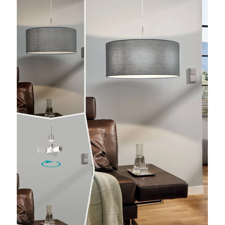 Eglo 31577 Hängeleuchte aus Textil PASTERI in nickel-matt und grau, Fassung E27 max. 1X60W Ø53 cm dimmbar – Bild 7