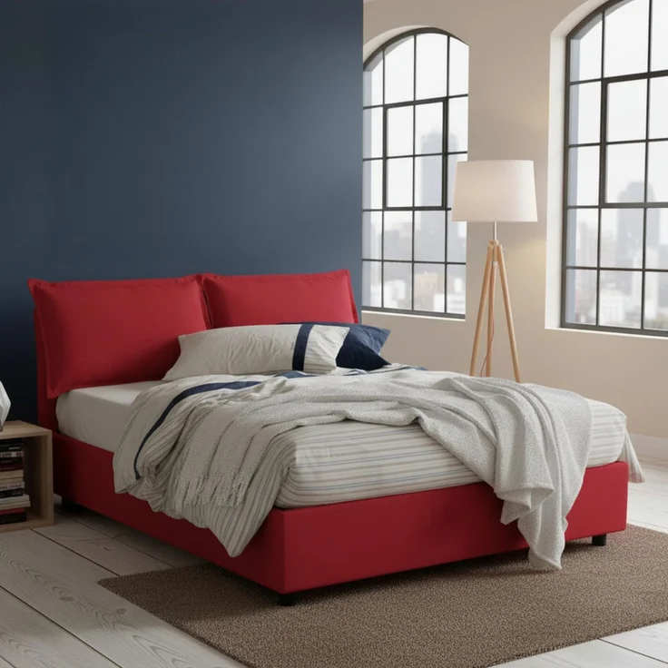 Talamo Italia - Doppelbett Antonia, Bettkasten mit Stoffbezug, 100 % Made in Italy, Öffnung vorne, geeignet für Matratzen 160 x 200 cm, Rot