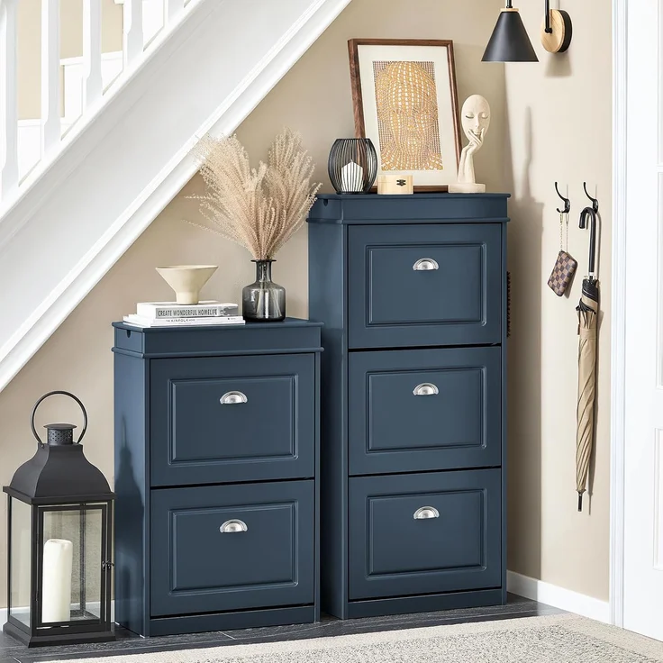 SoBuy Wäscheschrank DE1-BZR33, Badschrank mit Wäschekorb, Badkommode, Bad Waschküche Badezimmerschrank Wäscheschrank mit 2 Schubladen und 2 Wäscheboxen – Bild 8