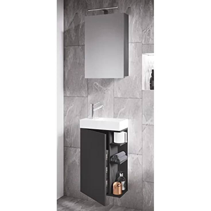 VCM Badmöbelset Lumia, 3-tlg, Waschplatz mit Keramikwaschbecken, Spiegelschrank und Stauraum, für Gäste-WC und Gästebad – Bild 2