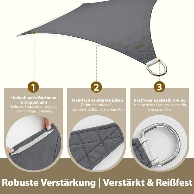 Sekey Sonnensegel Wasserdicht Rechteckig Sonnenschutz UV Schutz Balkon Terrasse Garten, BxT: 200 x 300 cm, Anthrazit – Bild 4