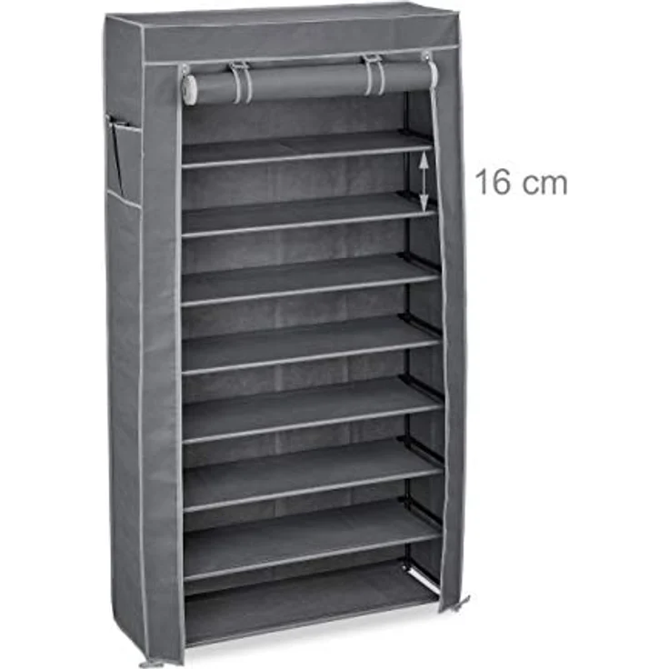 Relaxdays Schuhschrank Stoff, 9 Fächer für 36 Paar Schuhe, abnehmbarer Bezug, anthrazit, HxBxT 158 x 86 x 30 cm – Bild 5
