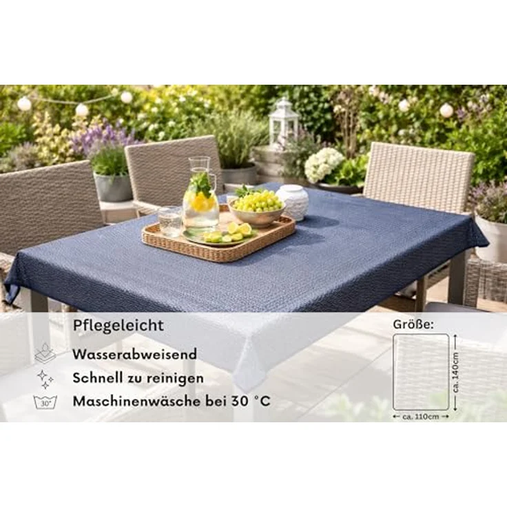Brandsseller Gartentischdecke 110x140 cm Tischdecke mit Paspel Outdoor Tischtuch rechteckig Weichschaum für Garten, Terrasse, Balkon wetterfest rutschfest - Blau – Bild 3