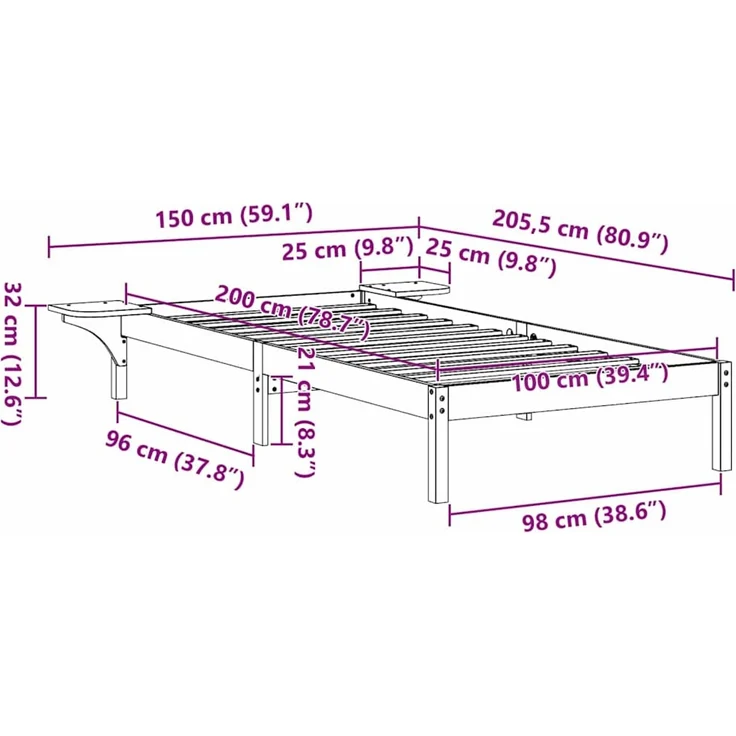 vidaXL Bettrahmen Wachsbraun 100 x 200 cm Massives Kiefernholz 873204 – Bild 10