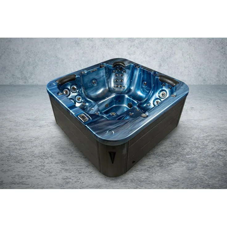 PureHaven Outdoor-Whirlpool 215x215 cm für 5 Personen mit 53 Massagedüsen Heizung Farblicht und Thermoabdeckung UV-Wasseraufbereitung 2 Liegeflächen