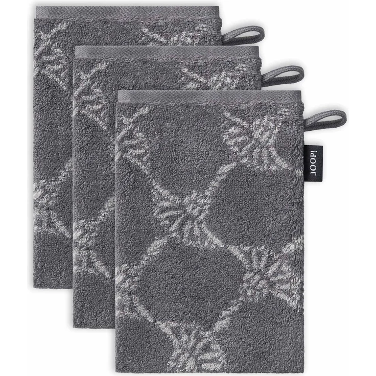 JOOP! Waschlappen, 3er Pack - Waschhandschuh, Doubleface, Walkfrottier Anthrazit Cornflower 16x22cm – Bild 1