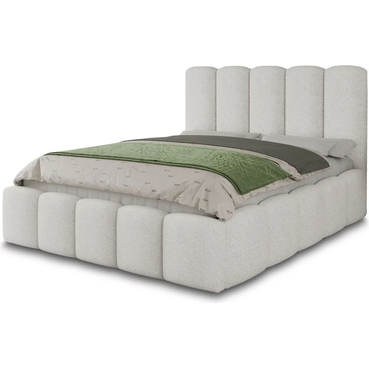Polsterbett Aura - Bettkasten mit Gasdruckfedern - Doppelbett mit Lattenrost, Bett mit Polsterkopfteil, Bettgestell, Schlafzimmer, Bouclé-Stoff (180 x 200 cm, Weiß (Coral 70)) – Bild 2