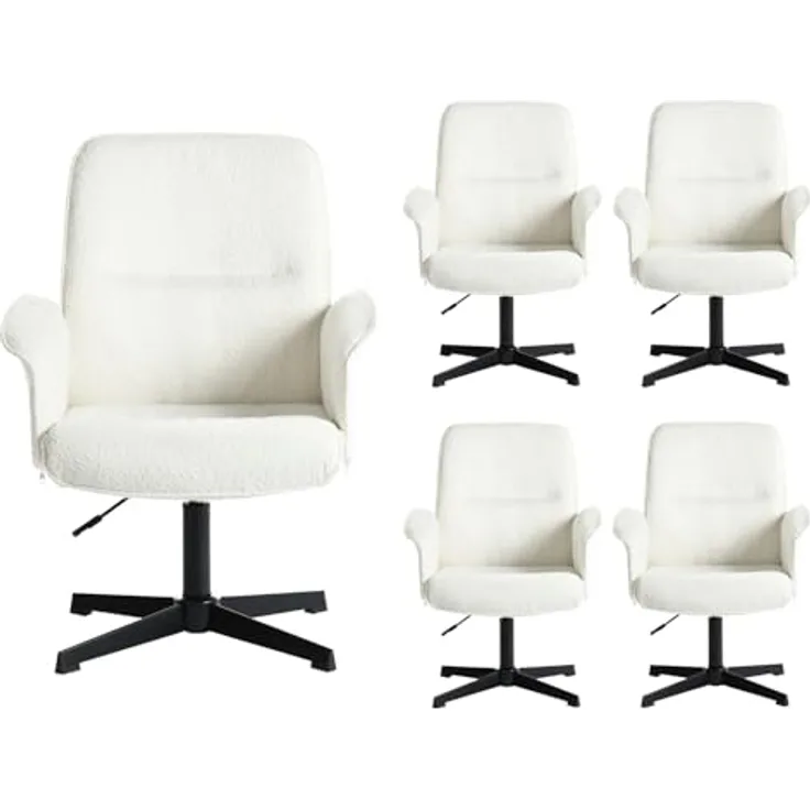 MEUBLE COSY Bürostuhl 5er Ergonomisch Schreibtischstuhl mit höhenverstellbar Armlehnen 360° Drehbar Schminkstuhl Sessel für Büro Wohnzimmer Schlafzimmer Vanity, Bouclé Frottier, Weiß