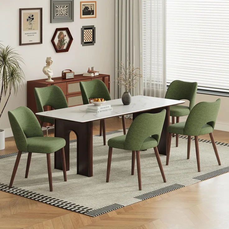 MALOL Esszimmerstühle 6er Set, Moderne Esszimmer Stühle, Ergonomisch Gepolsterte Küchenstühle mit Vertikal Gestreifter Rillenlehne, Polsterstühl für Esstisch Wohnzimmer Café Restaurant, Grün