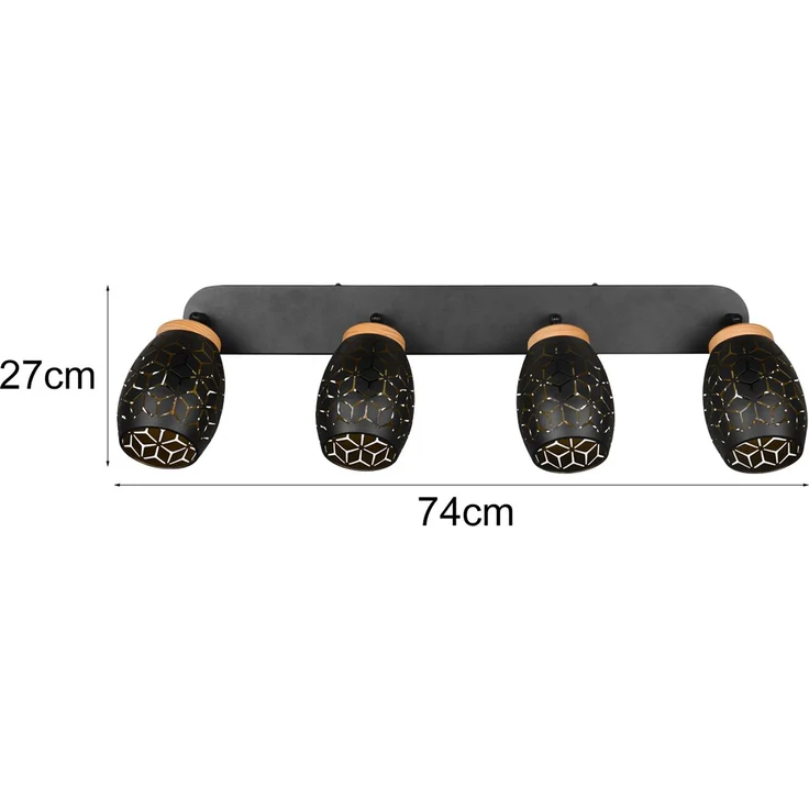 Deckenstrahler BIDAR Schwarz Gold 4-flammig mit Stanzmuster, Breite 74cm – Bild 3