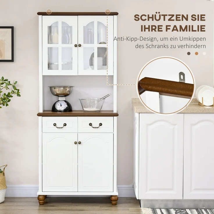 Küchenschrank, Buffet, 2 Schubladen, 2 Schrankfächer, klassisches Design, Weiß+Dunkelbraun, 76 x 38 x 182 cm--Weiß--182x38x76cm--YOUDENOVA – Bild 9