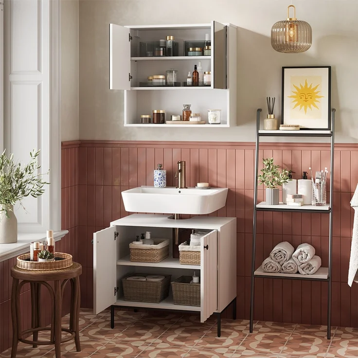 Waschbeckenunterschrank Eliza Weiß Riffel 70x63 cm Vicco – Bild 5