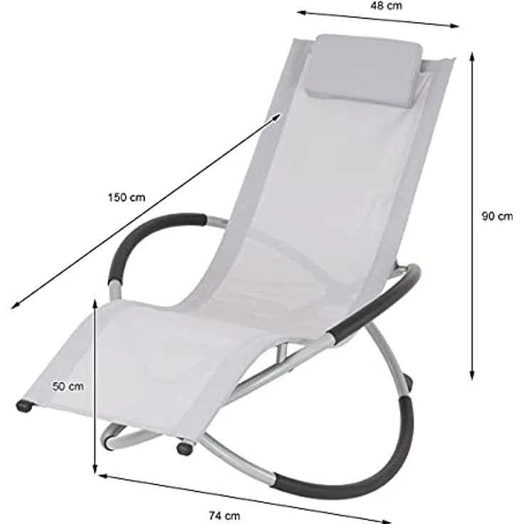 ECD Germany Schaukelliege Sonnenliege klappbar Hellgrau, mit Kopfstütze, ergonomischer Stahlrahmen, wetterfest und atmungsaktiv – Bild 7