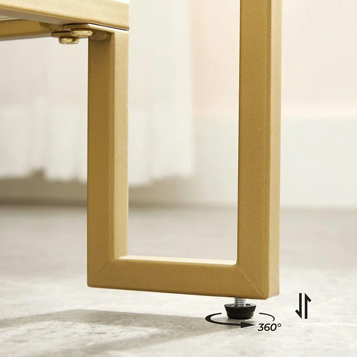 VASAGLE Couchtisch, Glastisch, Wohnzimmertisch, 2 Ablagen aus Hartglas, Stahlgestell, 100 x 55 x 45 cm, Dekoration, für Wohnzimmer, goldfarben – Bild 5