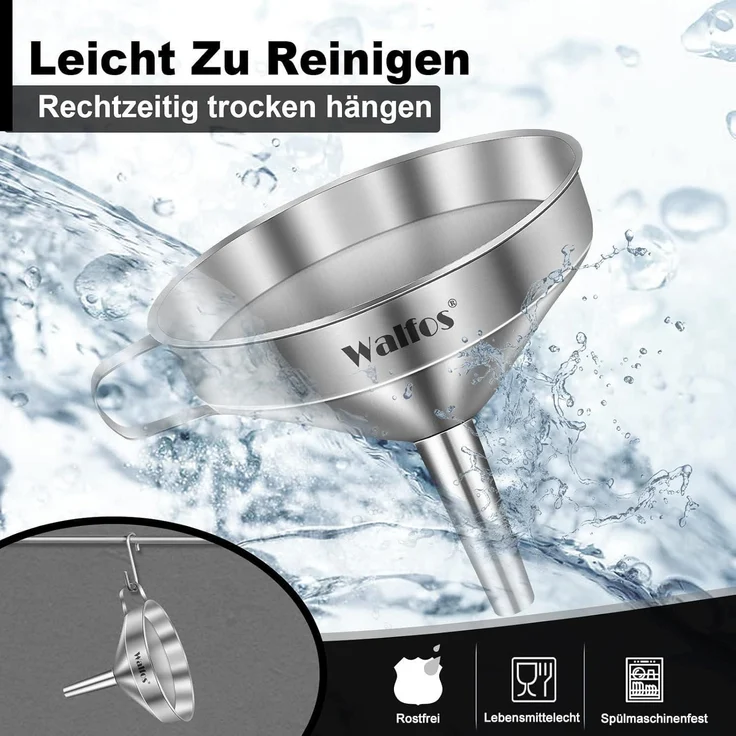 Walfos Edelstahl Trichter Set 3er Pack mit 2 Siebfiler & Reinigungsbürste – Bild 7