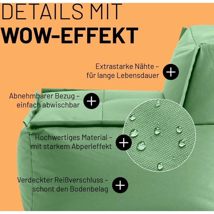 Lumaland Sitzsack-Lounge Modular Mittelteil | Waschbare & Wasserfeste Sitzmöbel für Innenräume & Garten | Indoor & Outdoor Sitz-Garnitur | Einfach erweiterbar | 54x81x70cm [Pastellgrün] – Bild 5