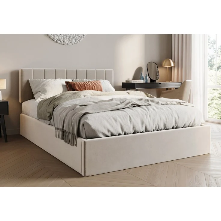 Home Collective Polsterbett mit Stauraum und Lattenrost Doppelbett Gepolstertes Bett (Verfügbare Größen: 140x200 und 160x200 cm), hydraulischer Bettkasten Kopfteil verstellbar samt Beige – Bild 5