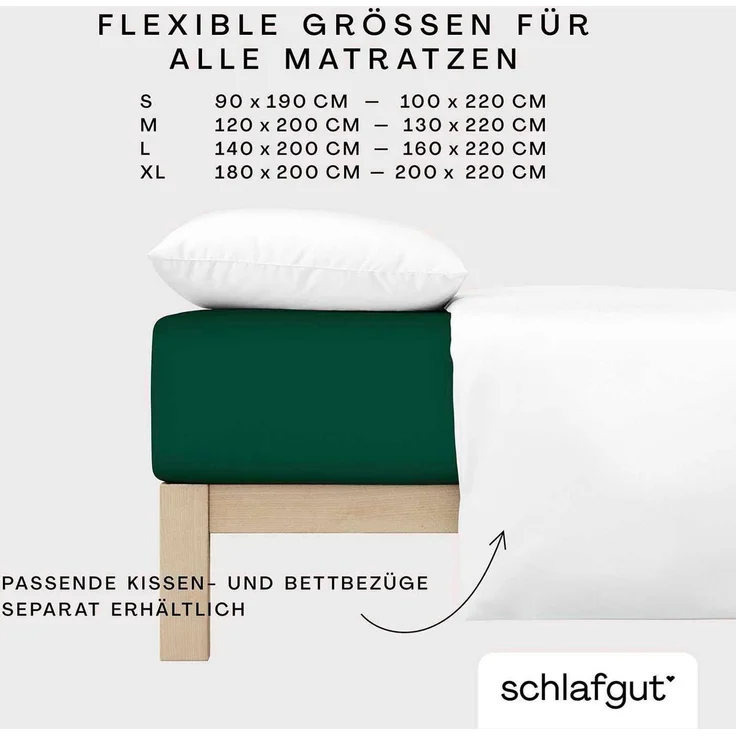 Schlafgut Spannbettlaken PREMIUM Mako-Zwirn-Jersey, 220 g/m², 95% Bio-Baumwolle, 5% Elasthan, Mako-Zwirn-Jersey, Gummizug: rundum, (1 Stück), Bettlaken bis 30 cm Höhe, PREMIUM-Qualität langlebig, perfekter Sitz – Bild 3