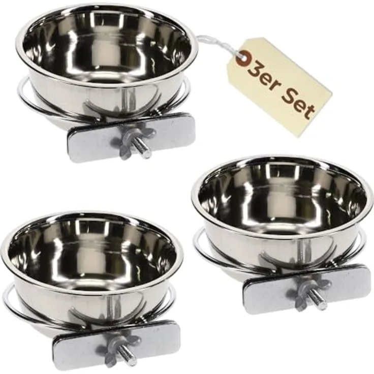 GarPet Napf 3er Set Edelstahlnapf zum Einhängen Vogelnapf Kaninchen Futter Napf