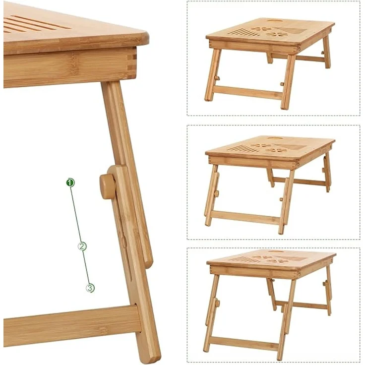 SONGMICS Laptoptisch für Bett, Laptopständer, Frühstückstablett, klappbare Beine, Bambus, höhenverstellbar, mit Schublade, 55 x 35 cm, für Laptops bis 15,6 Zoll, naturbeige – Bild 4