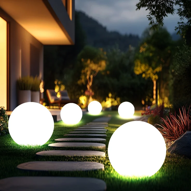 5er Set LED Solarleuchte, Kugel weiß, H 62 cm – Bild 4