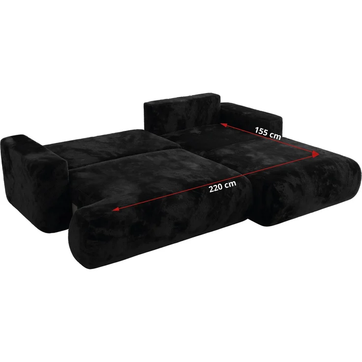 Ecksofa OVO mit schlaffunktion und bettkasten, Wellenfeder, lose Kissen, L-form 271x195 cm - Schwarz Plüsch - rechte Seite – Bild 7