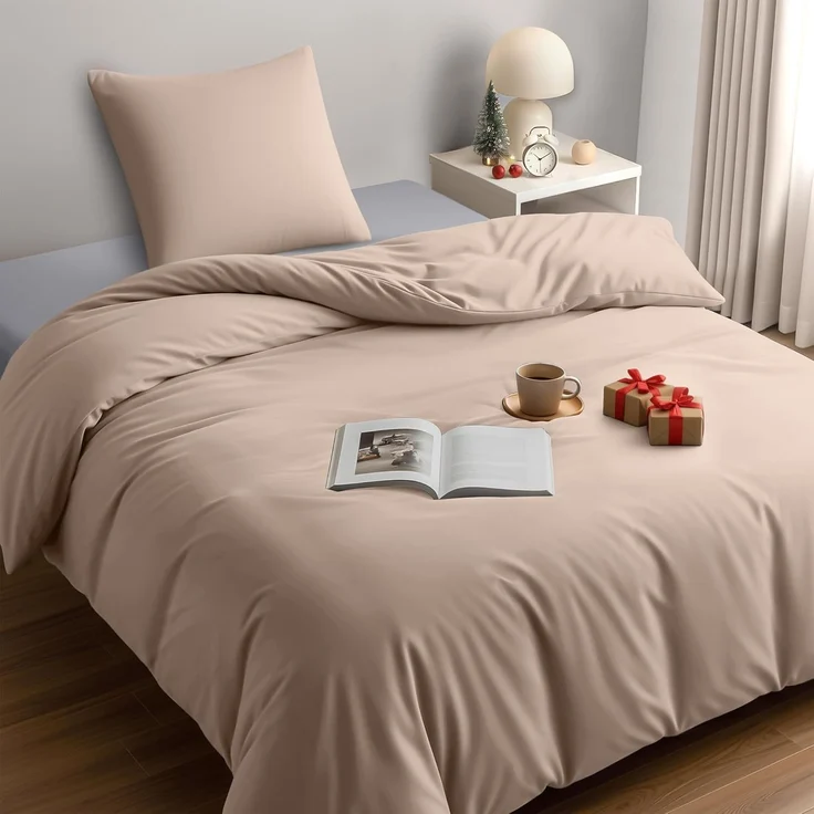 Utopia Bedding Bettwäsche 135x200 Set - Mikrofaser Bettbezug 135x200 cm + 1 Kissenbezug 80x80 cm - Beige – Bild 1