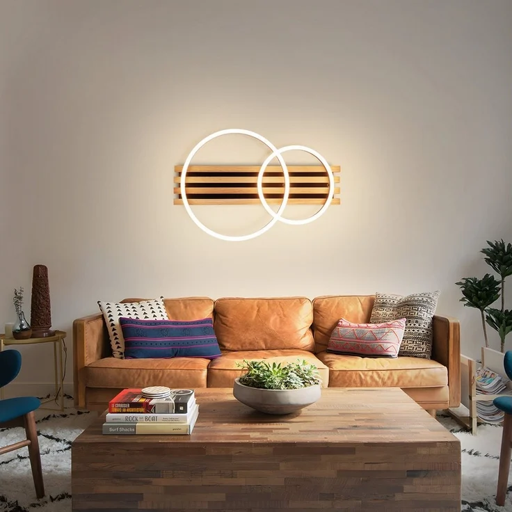 Nettlife LED Deckenleuchte Dimmbar Holz 3 Ringe 46W Modern Deckenlampe 70cm Wohnzimmer, mit Fernbedienung, LED fest integriert, für Schlafzimmer Büro Küche – Bild 3