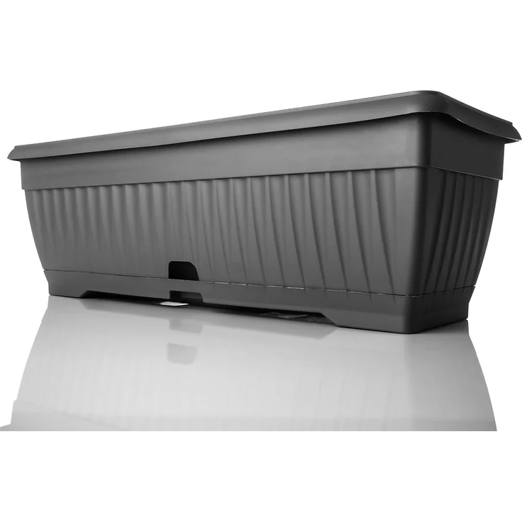 BigDean 3x Blumenkasten Balkon mit Untersetzer - Anthrazit 50 cm Balkonkasten Pflanzkasten Blumenkasten mit Wasserspeicher für Innen- & Außenbereich geeignet - Made in Europe – Bild 5