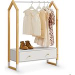 Juskys Kinder Kleiderständer Filla - große Schublade, Kleiderstange, offener Ständer - Kindergarderobe aus Holz - Mädchen & Jungs - Garderobe Weiß