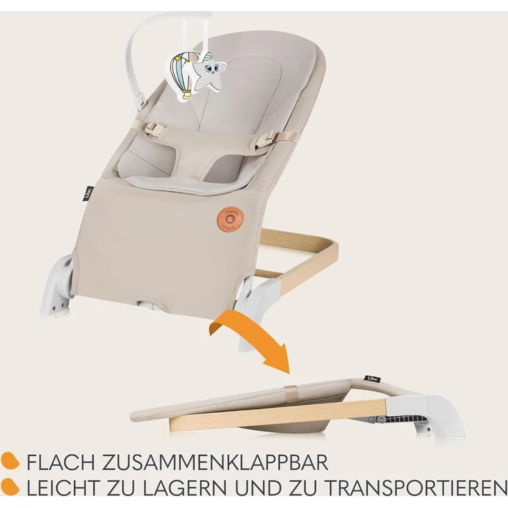 LIONELO LILAC Babywippe und -liege für Babys bis 9 kg, 0-6 Monate, 2-in-1 Babywippe, 2 Spielzeuge, Neigungseinstellung, 3-Punkt-Gurt, leicht 3,2 kg, flach zusammenklappbar – Bild 6