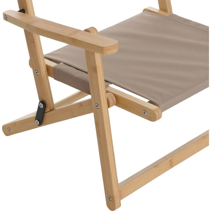 2er-Set Bambus Campingstuhl HWC-Q42, Gartenstuhl Balkonstuhl Freizeitstuhl klappbar Outdoor Stoff/Textil ~ creme – Bild 8