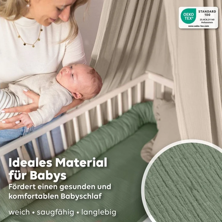 lilimaus Spannbettlaken Musselin Bettlaken Baby 60x120 & 70x140 mit Rundum-Gummizug, (1 Stück), weicher Musselin mit Rundum-Gummizug - sicherer Halt im Babybett – Bild 4
