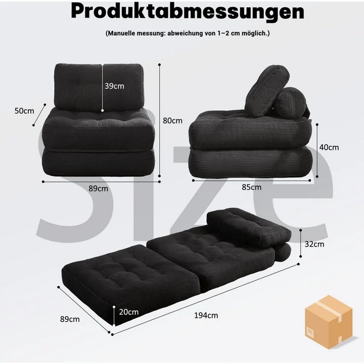LITBIRD Schlafsofa faltbar, 4-in-1 Multifunktionssofa, Sitzsack-Sofa, Relaxsessel, 1 Teile, Spielsofa & Gästebett für kleine Räume – Bild 2