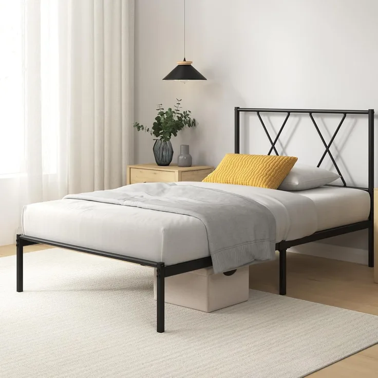 Zinus Elias Bett 90x190 cm – Bettgestell aus Metall mit Kopfteil – einfache Montage – Höhe 30 cm – Bett mit Metalllattenhalter – Stauraum unter dem Bett – Schwarz