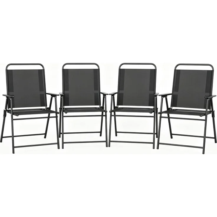 Klappstuhl-Set aus 4 Gartenstühlen, 65x60x94 cm, mit Armlehnen und Stahlgestell, schwarz – Bild 4