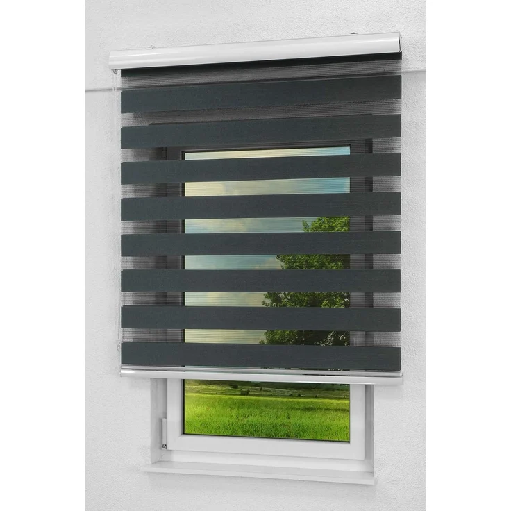 Lysel - Qualitätsdoppelrollo schwarzgrau, (B x H) 200cm x 175cm in schwarz/schwarzgrau – Bild 1