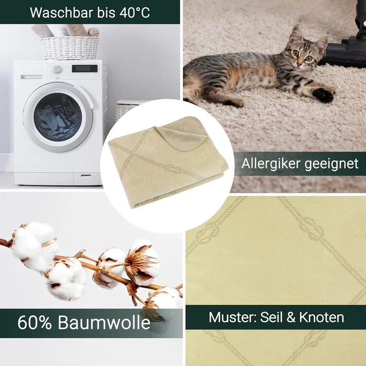 ZOLLNER Kuscheldecke flauschig in 150x200 cm, kuschelige und weiche Sofadecke, waschbar, creme-fango – Bild 4