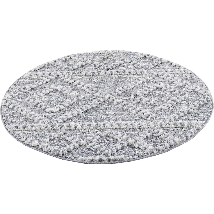 Teppich Rund - Hochflor - Boho - Pastellgrau Creme - 200x200cm - Modern Raute Muster - Skandinavisch Flauschig Weich - Wohnteppich Schlafzimmer Dekoration – Bild 4