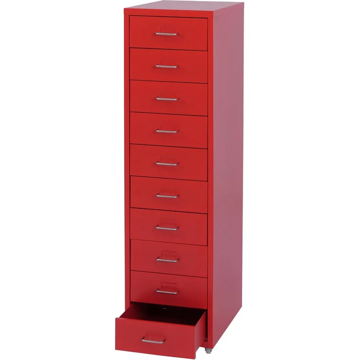 Rollcontainer Boston T851, Schubladenschrank Stahlschrank, 110x28x41cm 10 Schubladen ~ rot – Bild 9